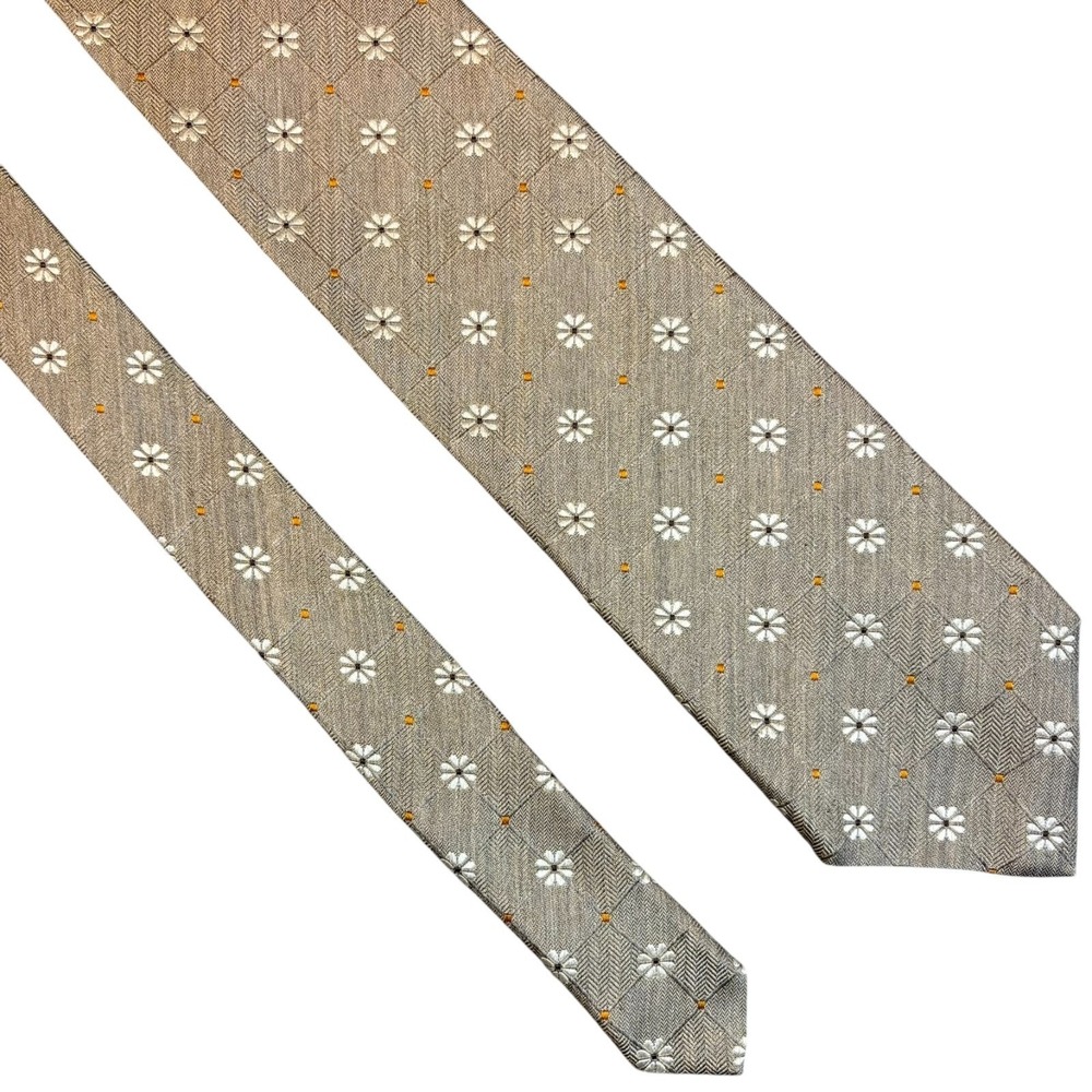 Ermenegildo Zegna Silk Tie Mens Beige Floral Medallion Italy Necktie 58x3.75"